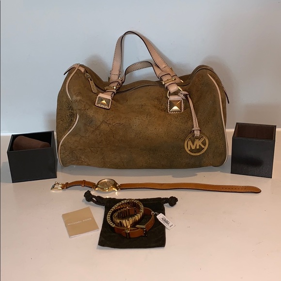 MK cognac leather & gold double wrap bracelet - Picture 6 of 8